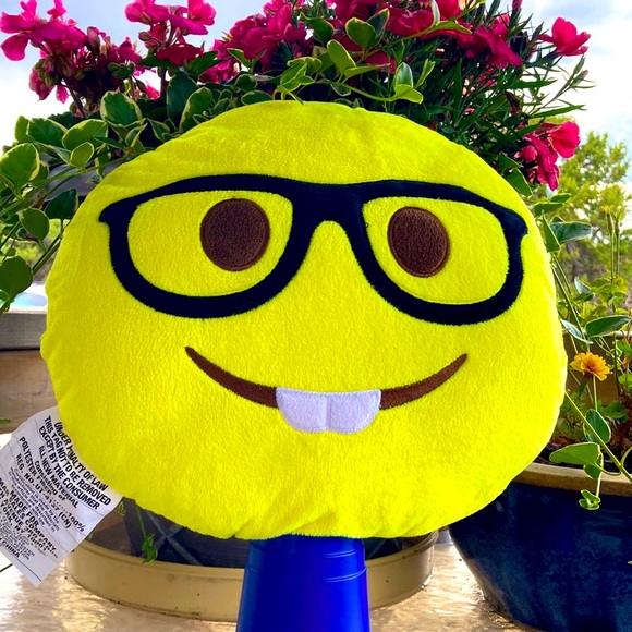 Emoji Expressions Smiley Face 🤓 Black Glasses White Teeth Plush Pillow 13” NEW! - Picture 1 of 16